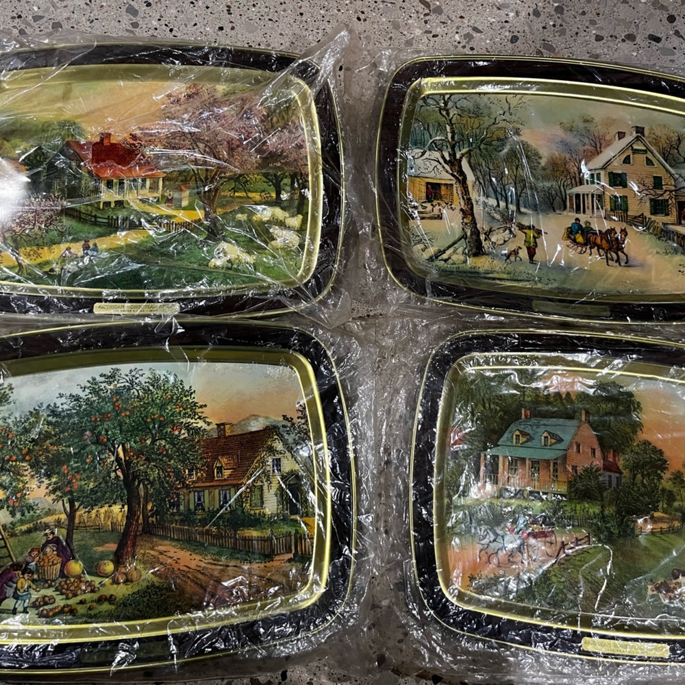Vintage Currier & Ives four seasons trays.